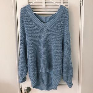 aeo oversized blue v neck sweater